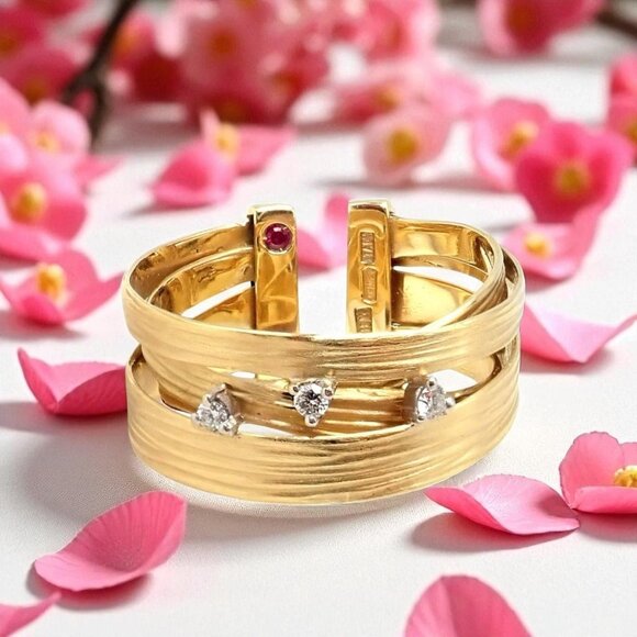 Authentic! Roberto Coin 18k Yellow Gold Diamond Silk Weave Ring sz 7 - Picture 2 of 11